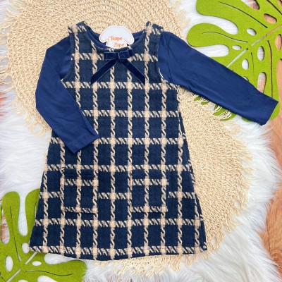 Conj. Blusa Manga Longa e Salopete Pied de Poule em Tweed - Marinho